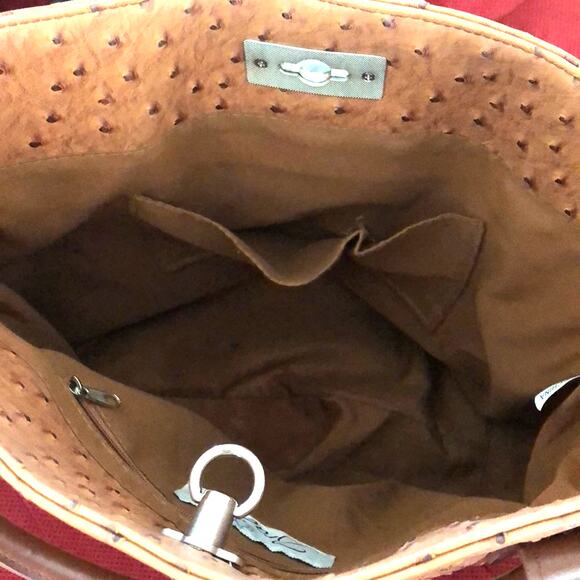 Braciano Caramel Faux Ostrich Textured Tote Bag Purse - Picture 6 of 6